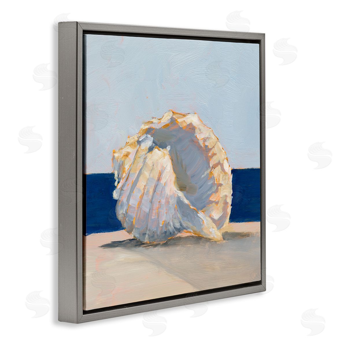 Ethan Harper Nautical Conch Painting Gray Floating Frame Canvas Wall Art Print