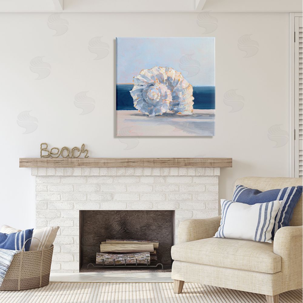 Ethan Harper Blue Seashell Painting Canvas Wall Art in Room