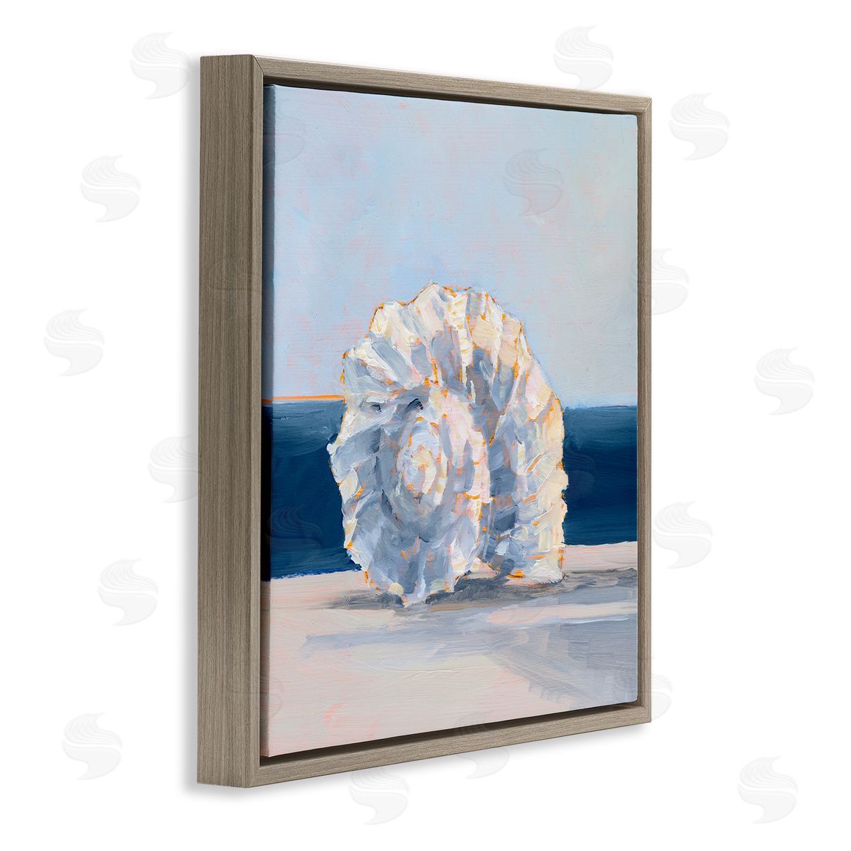 Ethan Harper Blue Seashell Painting Brown Floating Frame Canvas Wall Art Print