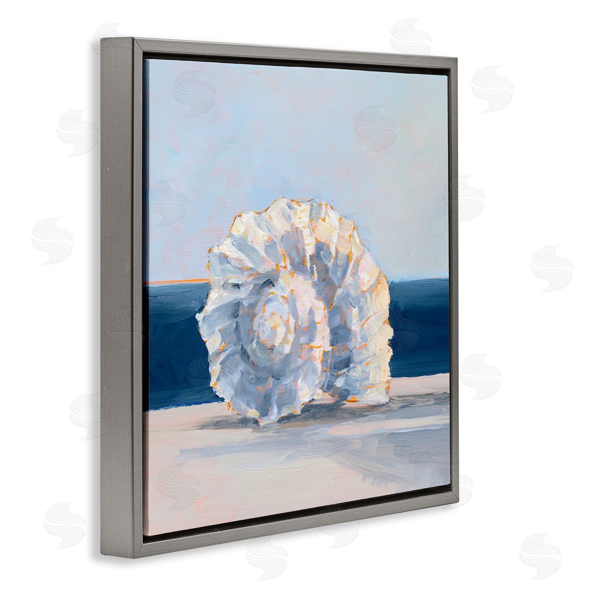 Ethan Harper Blue Seashell Painting Gray Floating Frame Canvas Wall Art Print