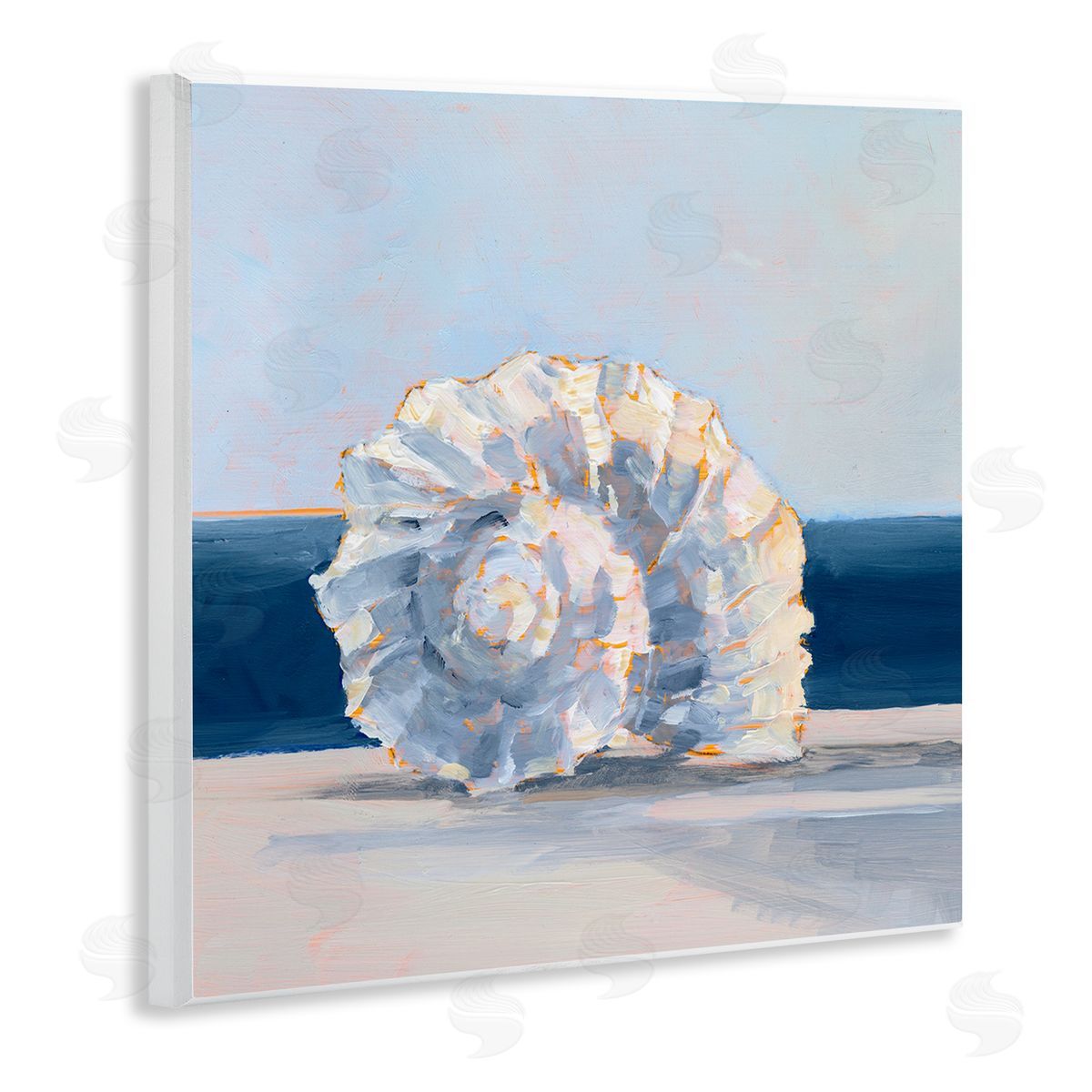 Ethan Harper Blue Seashell Painting Wooden Wall Plaque Art Print
