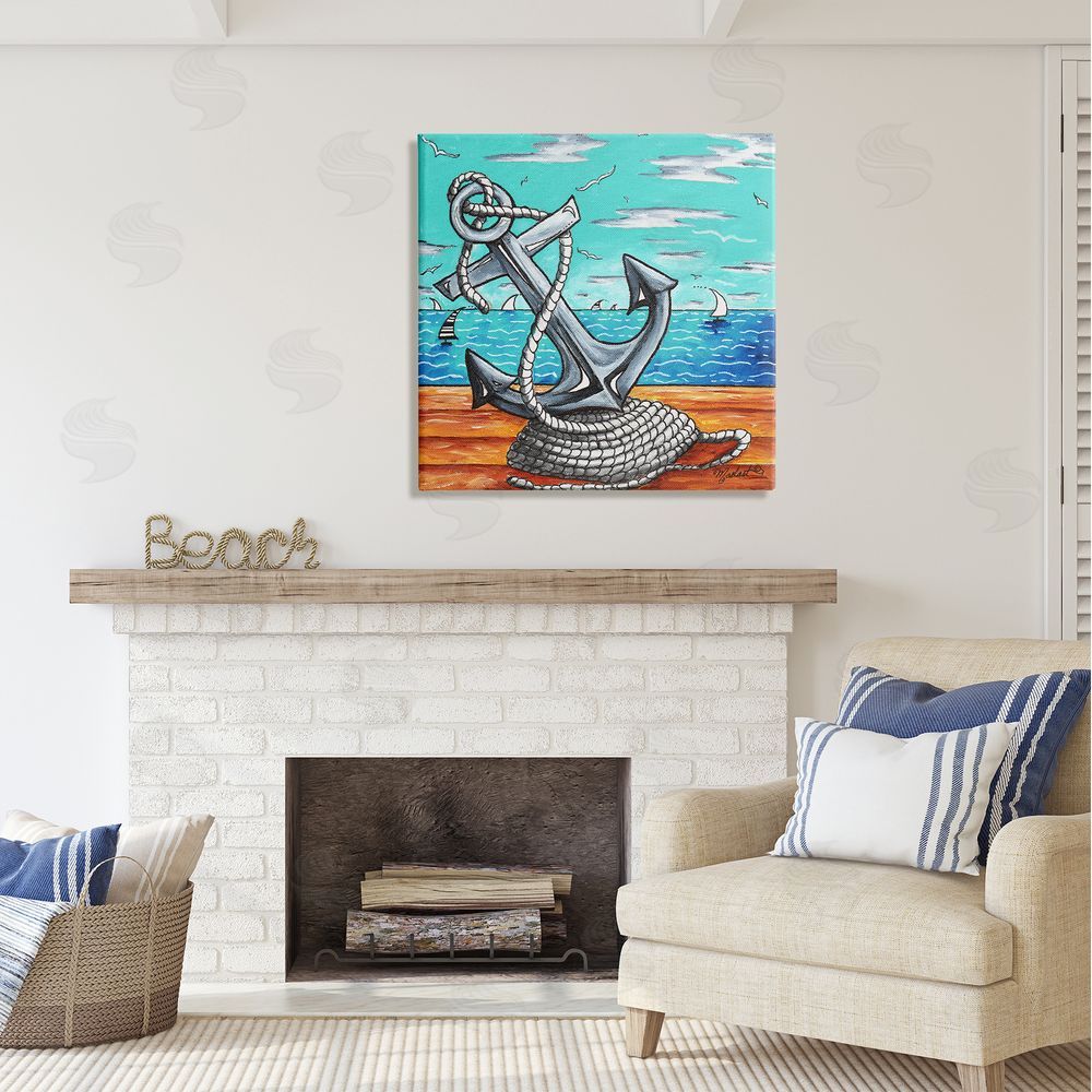 Megan Duncanson Maritime Anchor on Beach Canvas Wall Art in Room