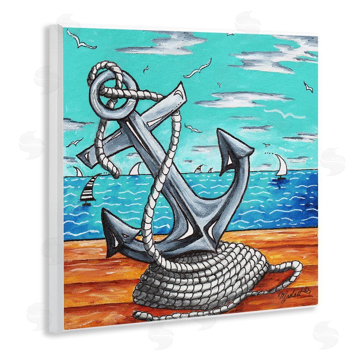 Megan Duncanson Maritime Anchor on Beach Wooden Wall Plaque Art Print