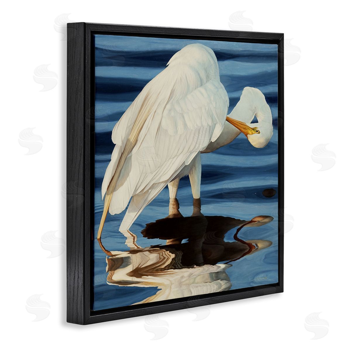 David Kiehm Crane Bird Preening  Black Floating Frame Canvas Wall Art Print