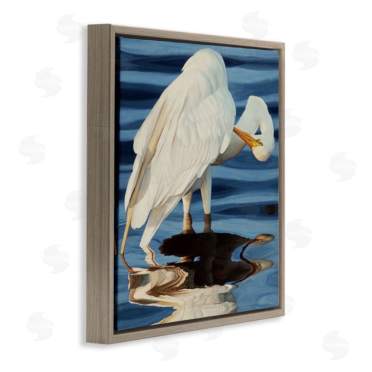 David Kiehm Crane Bird Preening  Brown Floating Frame Canvas Wall Art Print