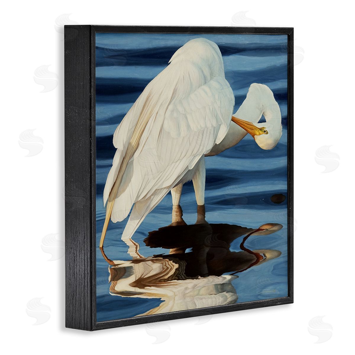 David Kiehm Crane Bird Preening  Black Framed Glicee Wall Art Print