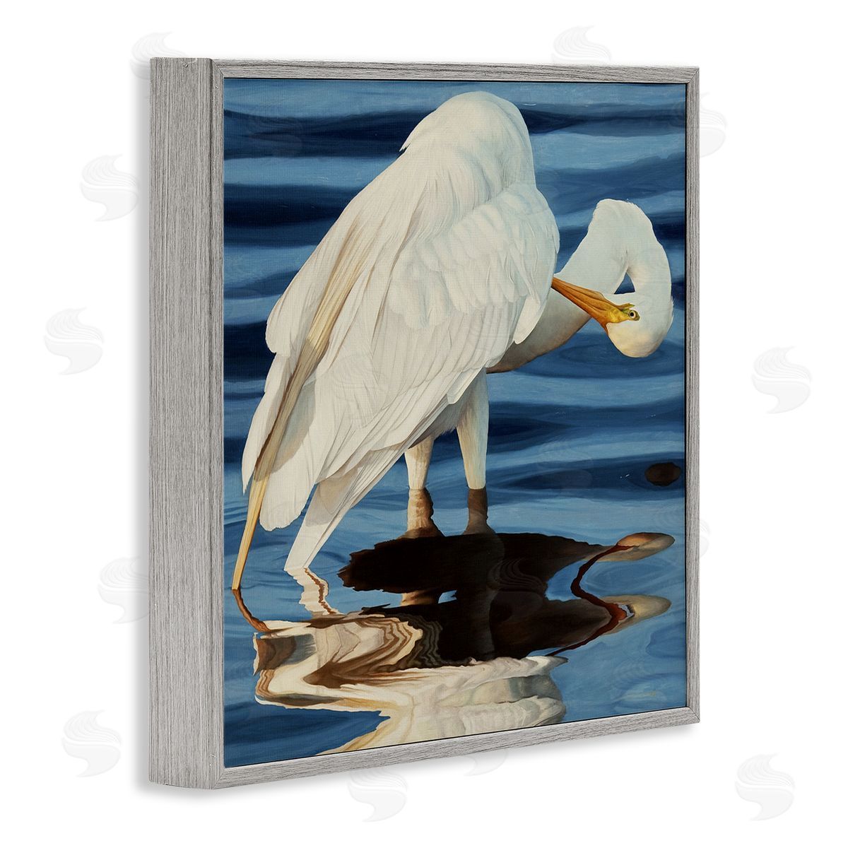 David Kiehm Crane Bird Preening  Gray Framed Glicee Wall Art Print