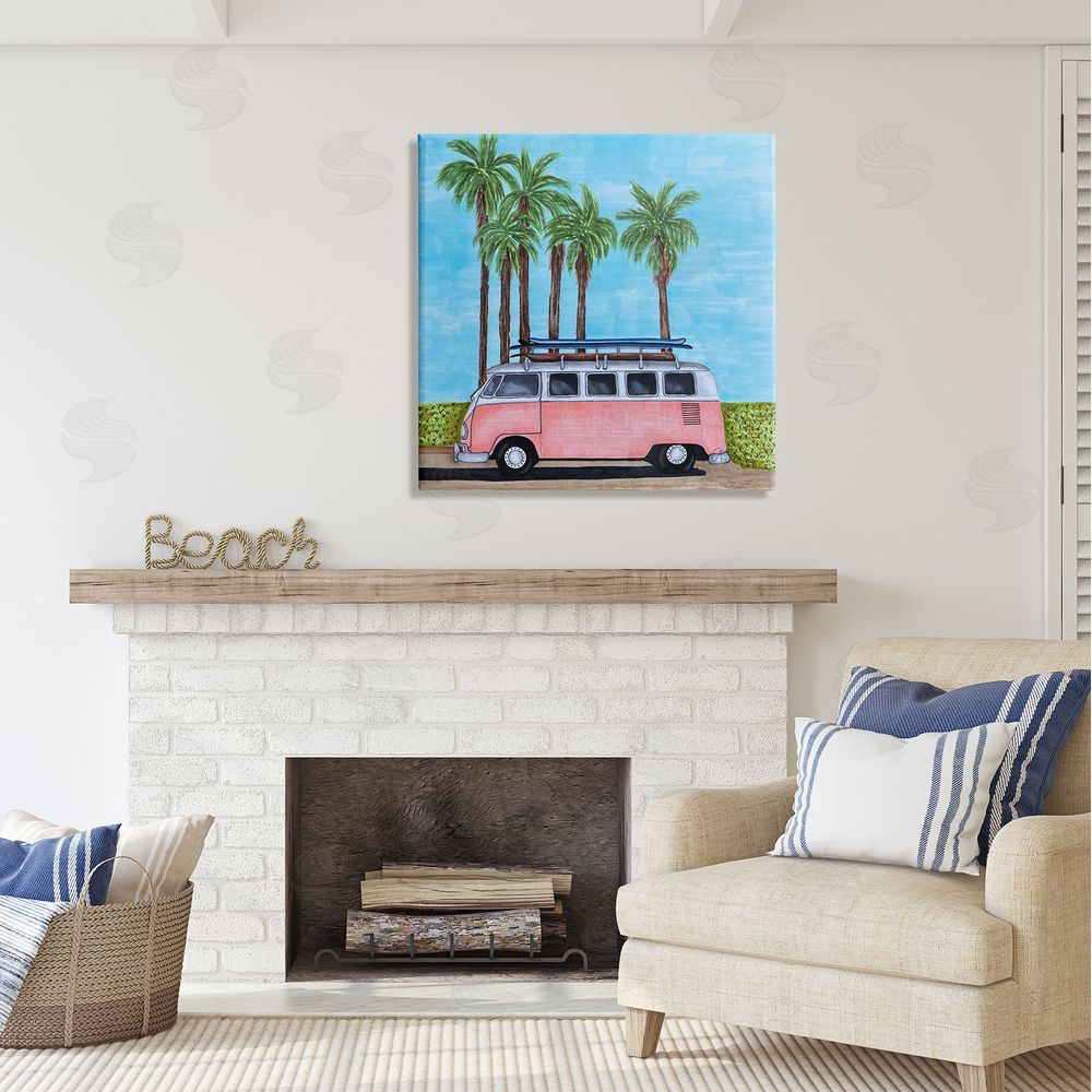 Ale Saiz Studio Tropical Vacation Minibus Canvas Wall Art in Room