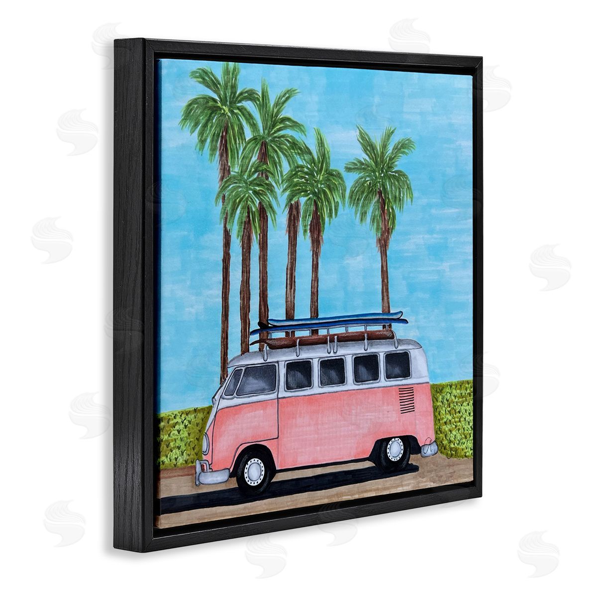 Ale Saiz Studio Tropical Vacation Minibus Black Floating Frame Canvas Wall Art Print