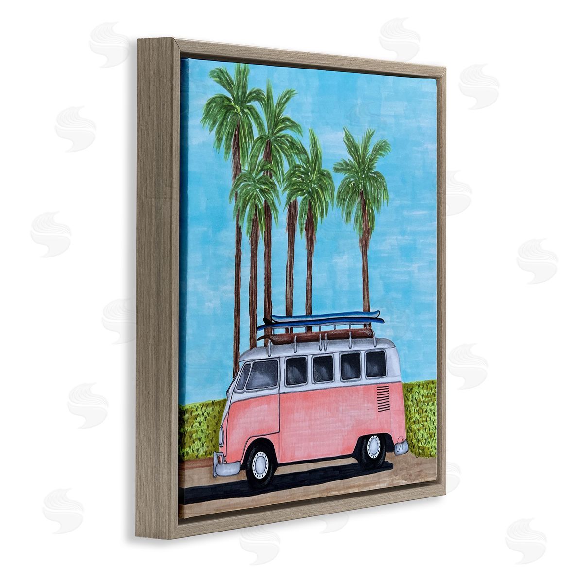 Ale Saiz Studio Tropical Vacation Minibus Brown Floating Frame Canvas Wall Art Print