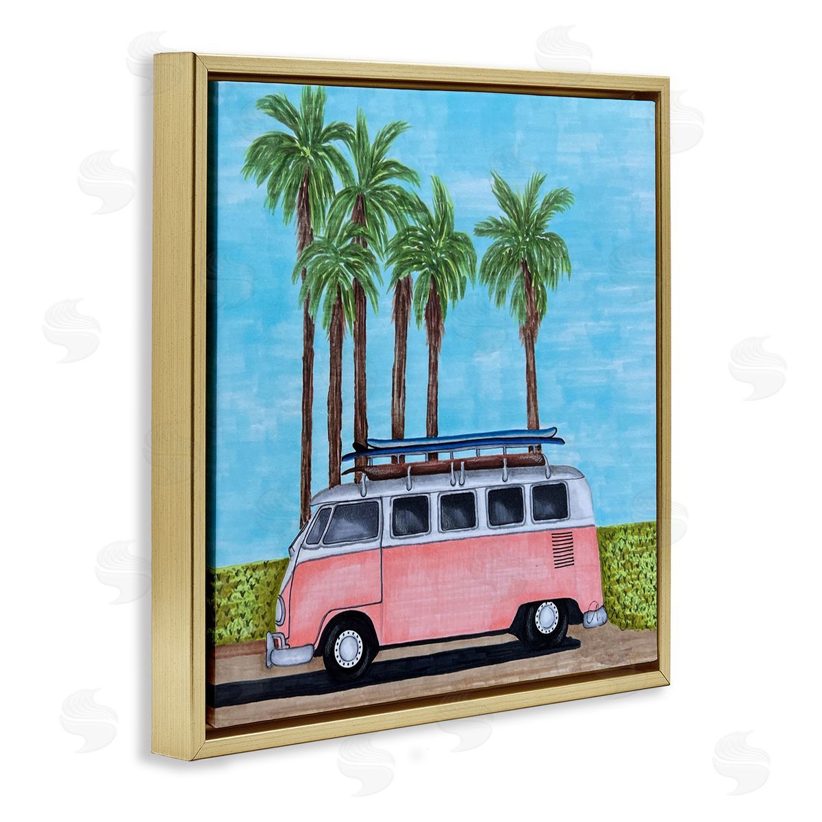 Ale Saiz Studio Tropical Vacation Minibus Gold Floating Frame Canvas Wall Art Print