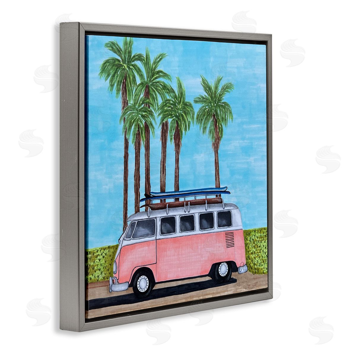 Ale Saiz Studio Tropical Vacation Minibus Gray Floating Frame Canvas Wall Art Print