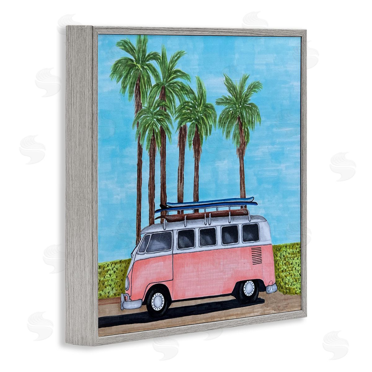 Ale Saiz Studio Tropical Vacation Minibus Gray Framed Glicee Wall Art Print