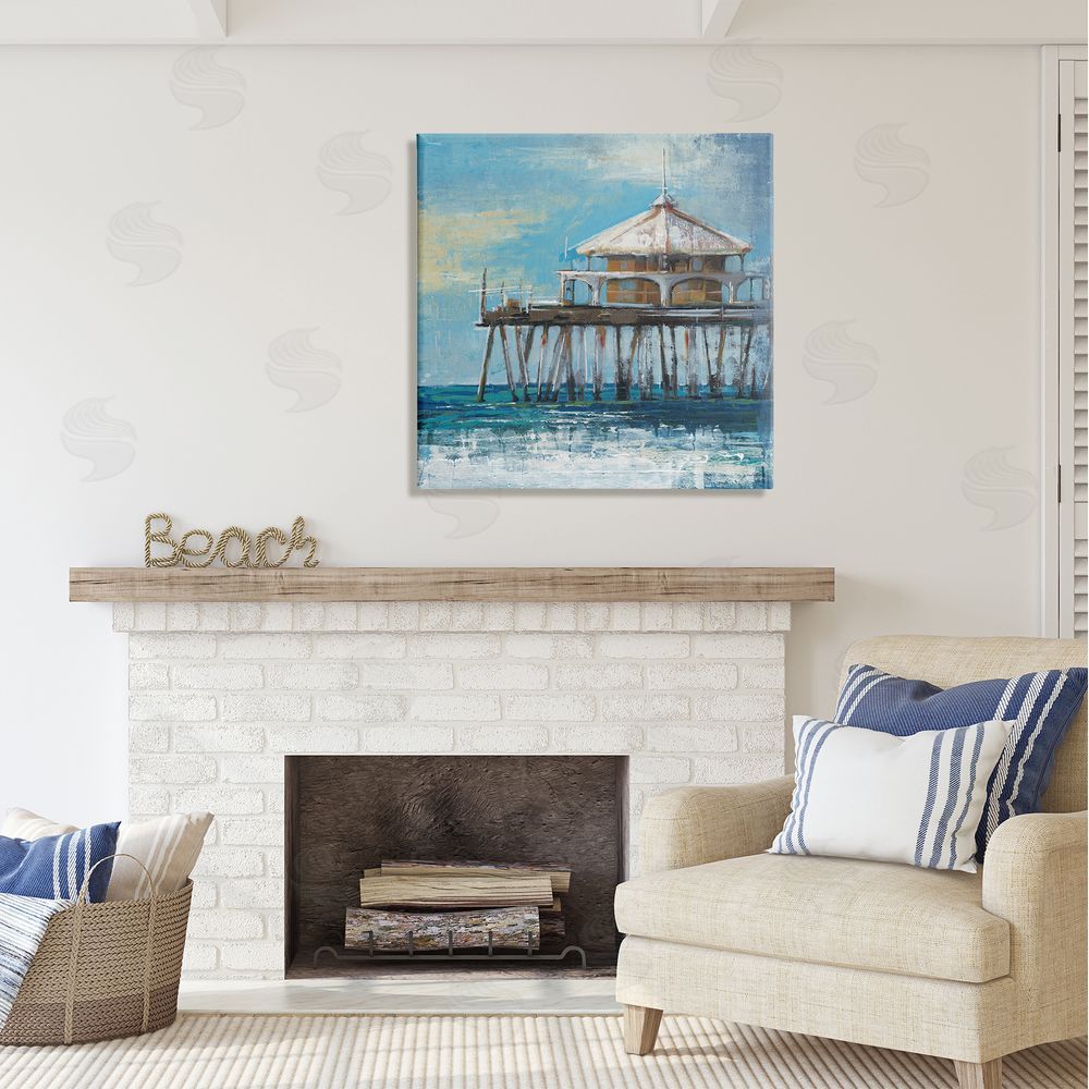 Liz Jardine Ocean Pier Painting Canvas Wall Art in Room