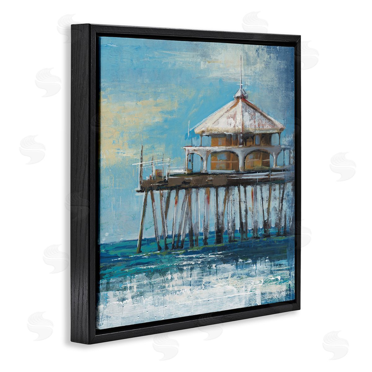 Liz Jardine Ocean Pier Painting Black Floating Frame Canvas Wall Art Print