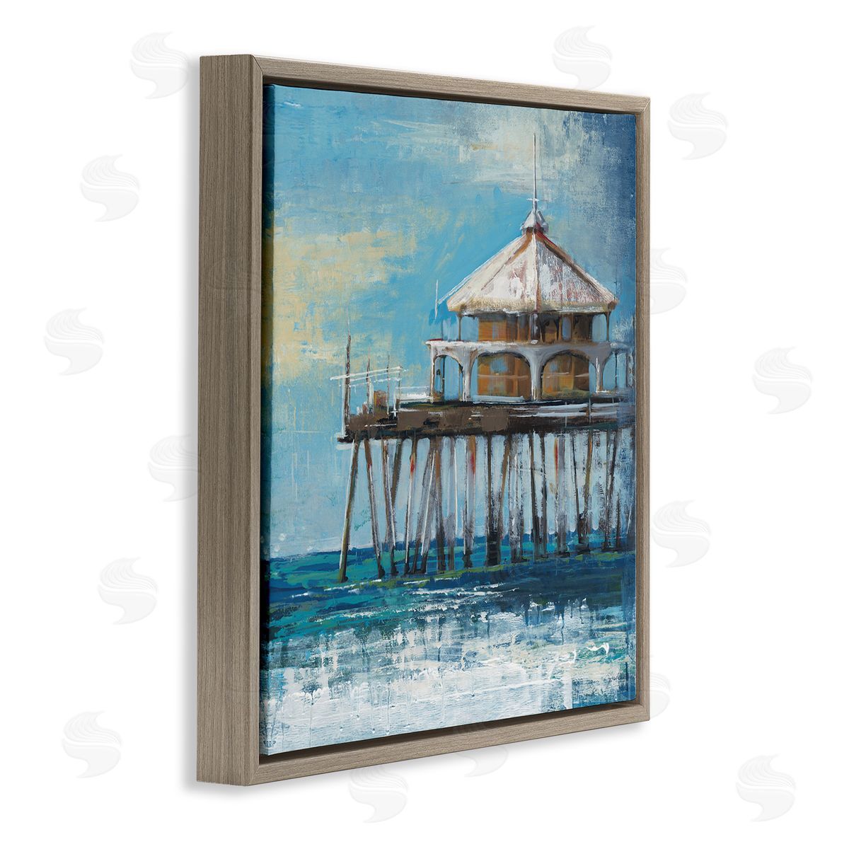 Liz Jardine Ocean Pier Painting Brown Floating Frame Canvas Wall Art Print