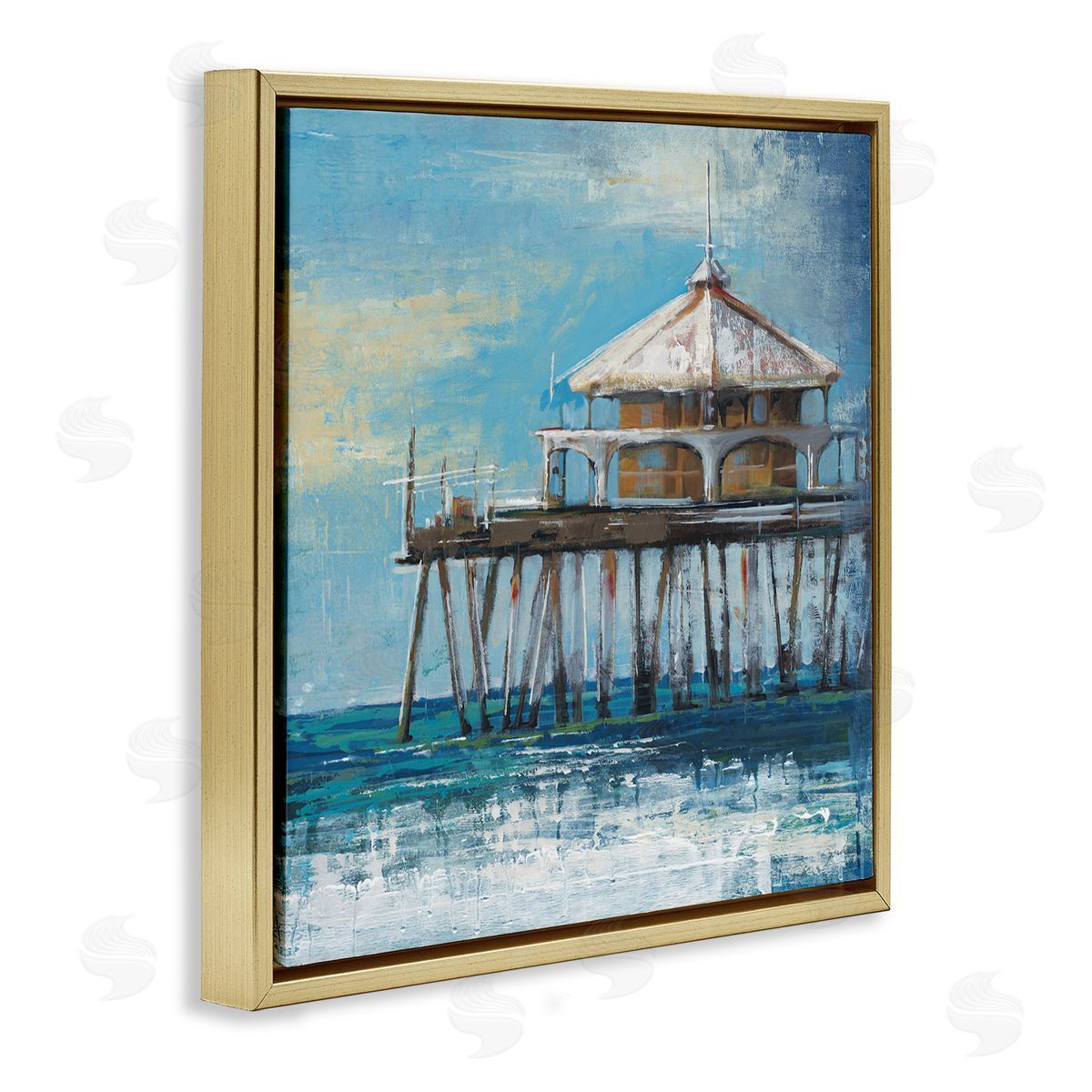 Liz Jardine Ocean Pier Painting Gold Floating Frame Canvas Wall Art Print