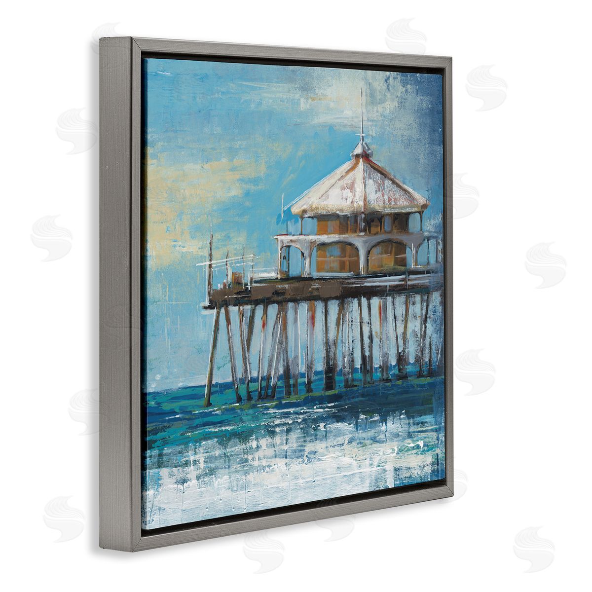Liz Jardine Ocean Pier Painting Gray Floating Frame Canvas Wall Art Print