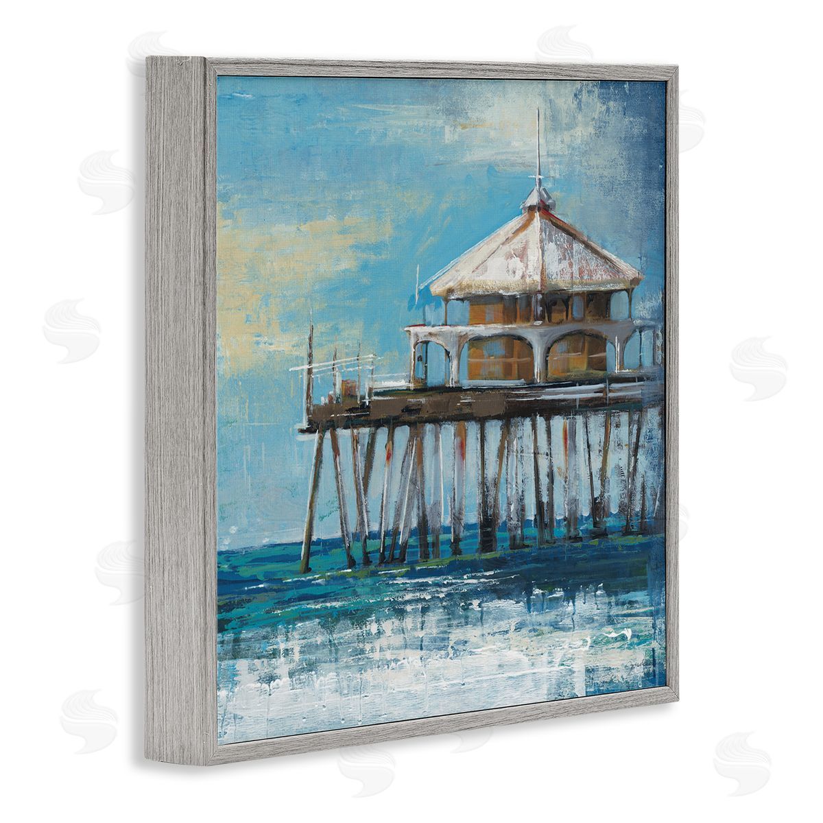 Liz Jardine Ocean Pier Painting Gray Framed Glicee Wall Art Print