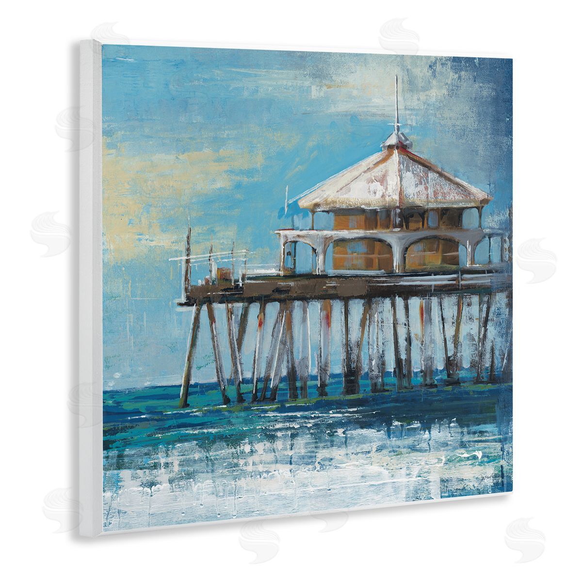 Liz Jardine Ocean Pier Painting Wooden Wall Plaque Art Print