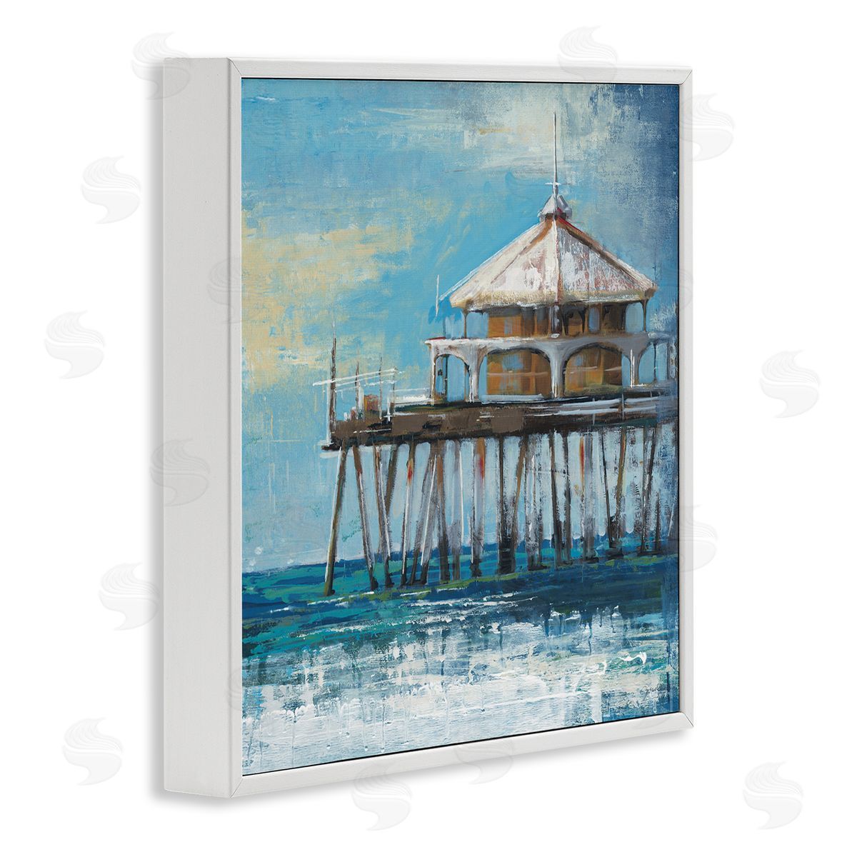 Liz Jardine Ocean Pier Painting White Framed Glicee Wall Art Print