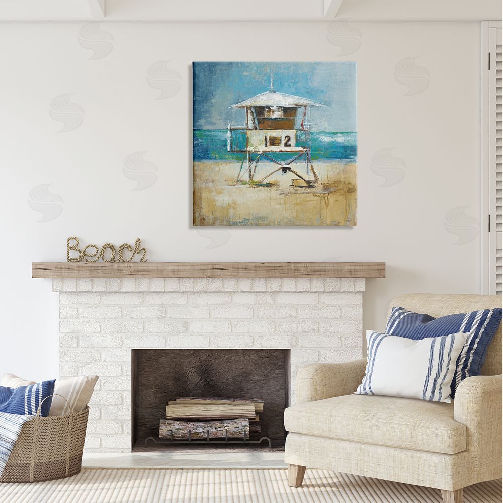 Liz Jardine Beach Hut Painting Canvas Wall Art in Room