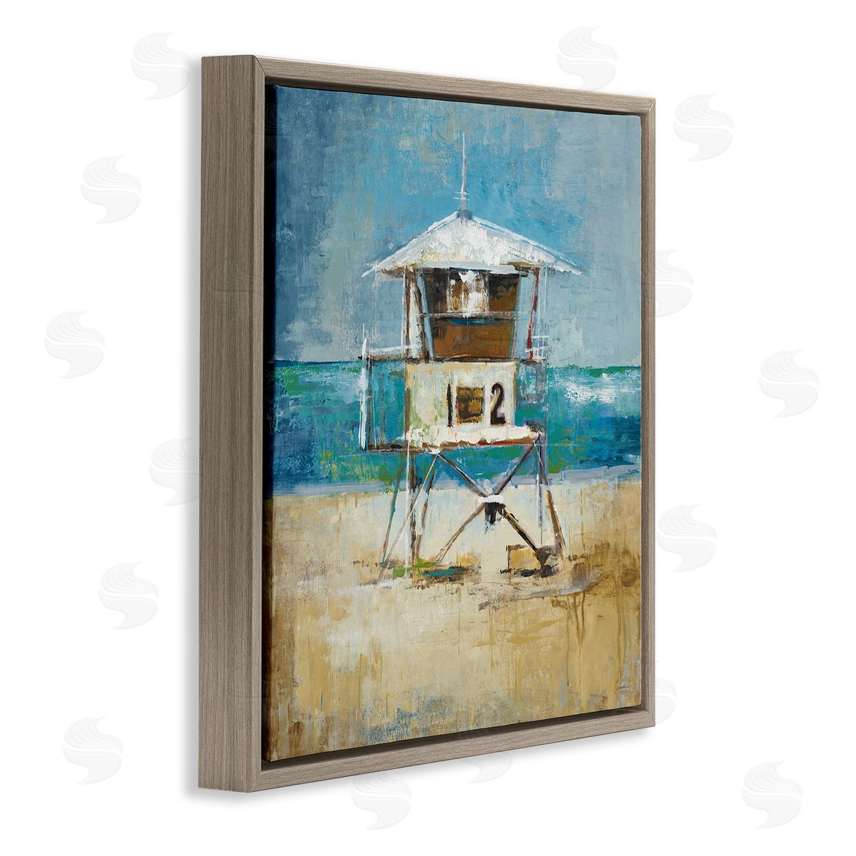 Liz Jardine Beach Hut Painting Brown Floating Frame Canvas Wall Art Print