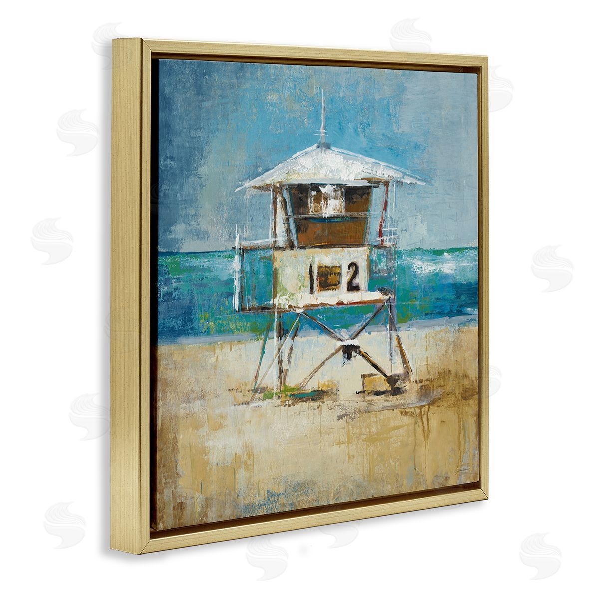 Liz Jardine Beach Hut Painting Gold Floating Frame Canvas Wall Art Print