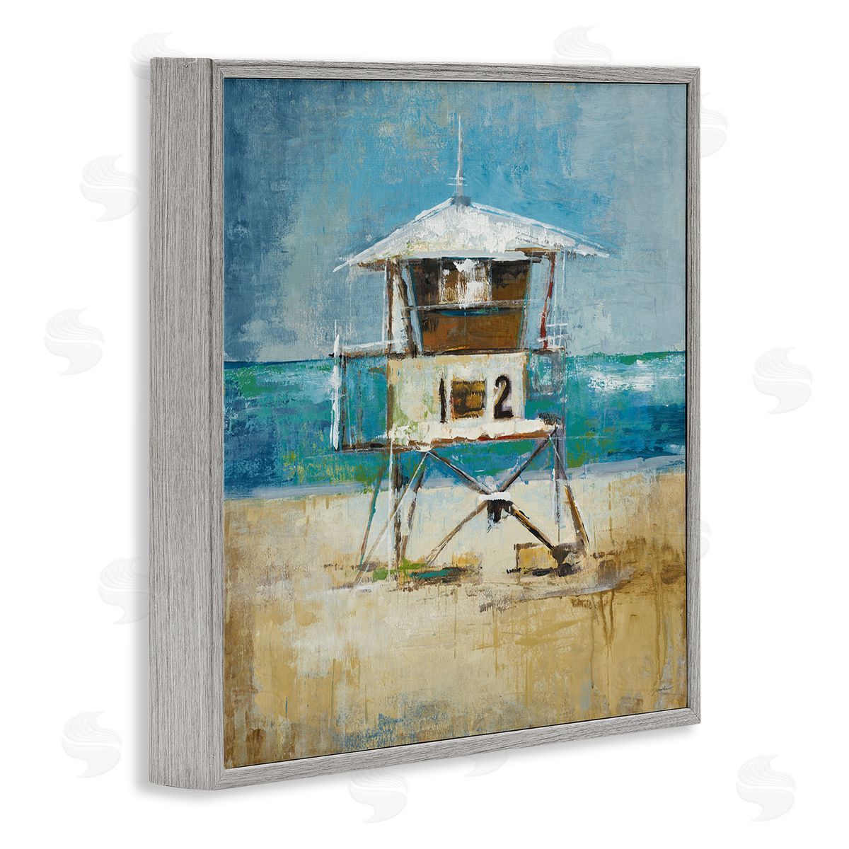 Liz Jardine Beach Hut Painting Gray Framed Glicee Wall Art Print