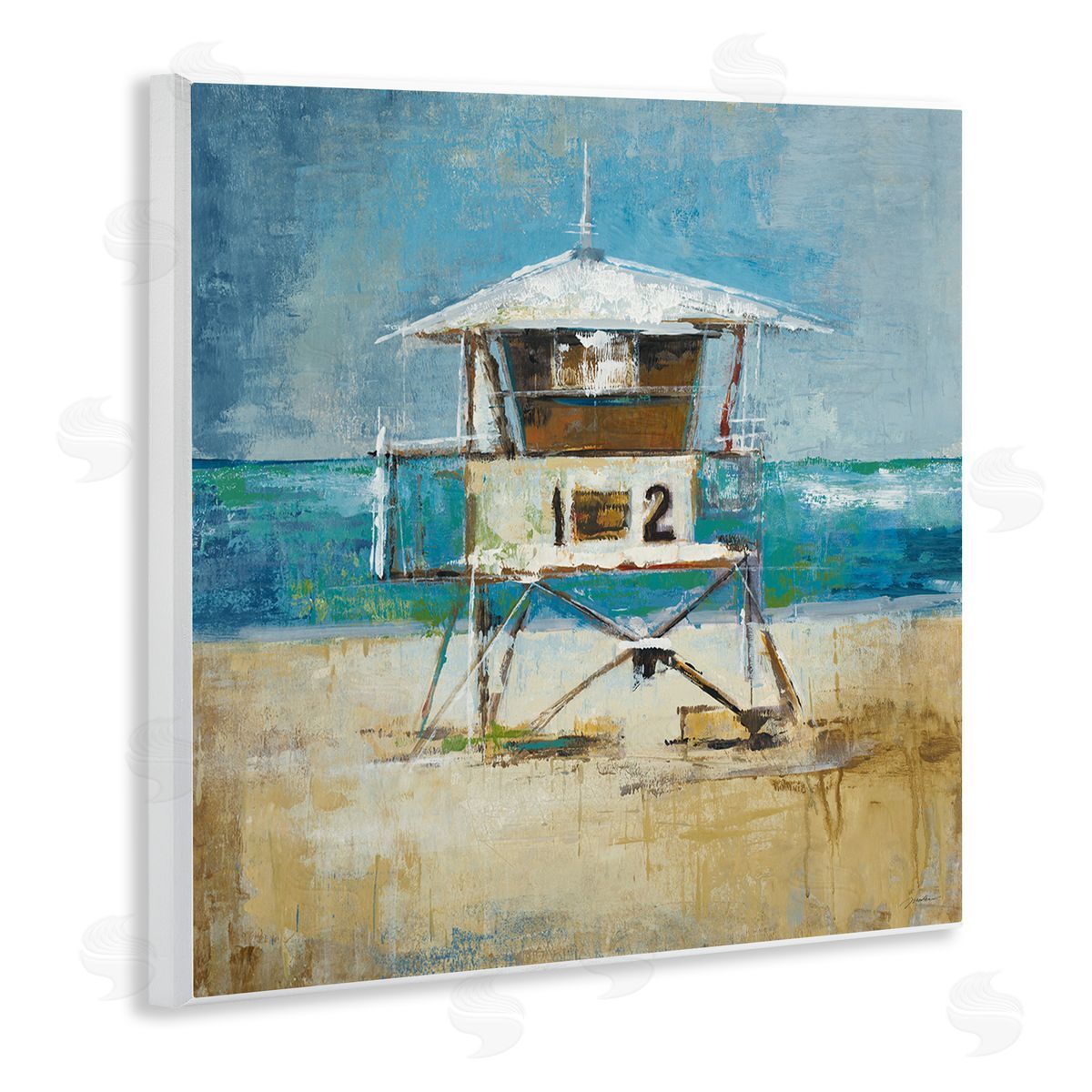 Liz Jardine Beach Hut Painting Wooden Wall Plaque Art Print
