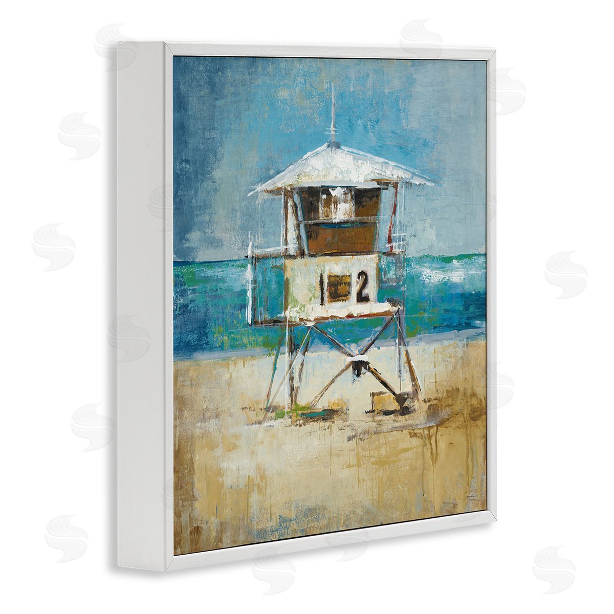 Liz Jardine Beach Hut Painting White Framed Glicee Wall Art Print