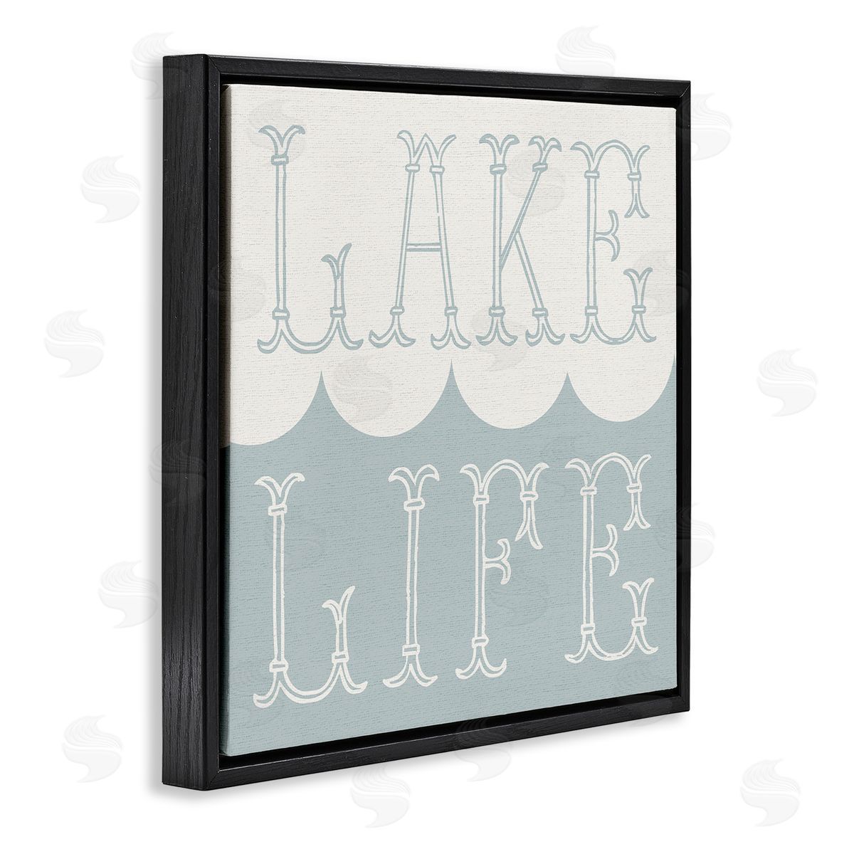 Stupell Studio Lake Life Wave Pattern Black Floating Frame Canvas Wall Art Print