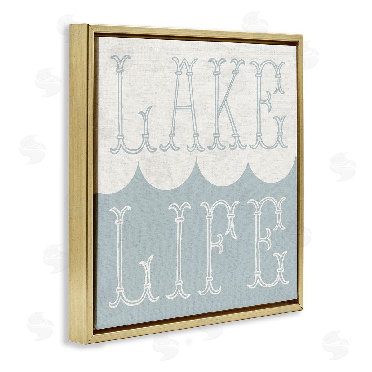 Stupell Studio Lake Life Wave Pattern Gold Floating Frame Canvas Wall Art Print