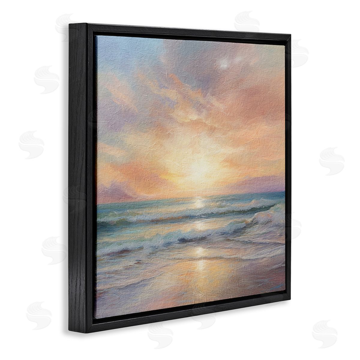 LSR Design Studio Coastal Sunset Reflection Black Floating Frame Canvas Wall Art Print
