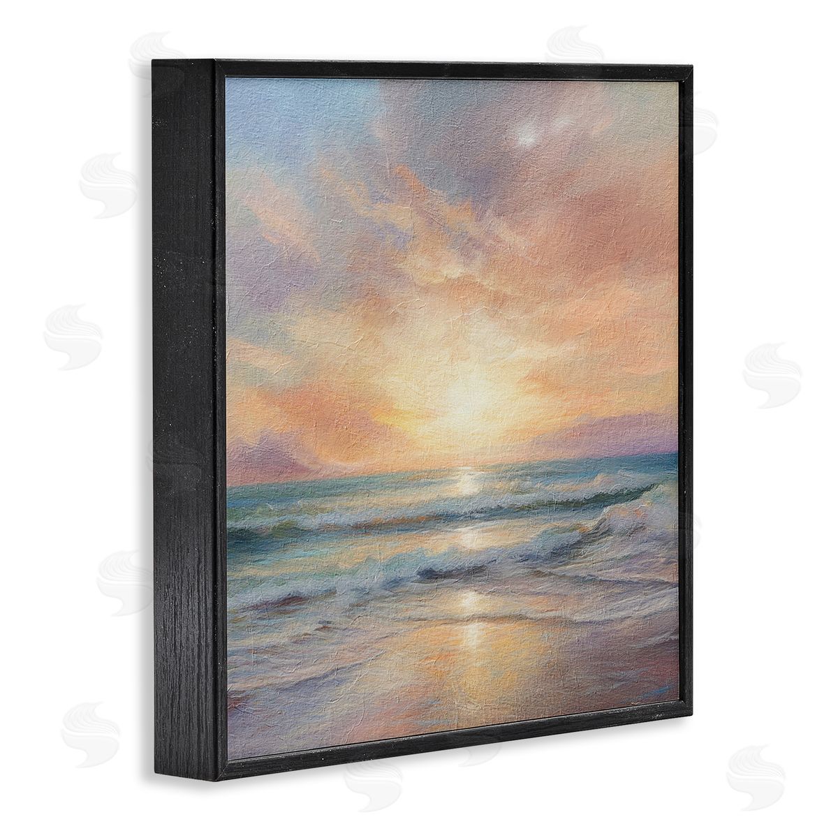 LSR Design Studio Coastal Sunset Reflection Black Framed Glicee Wall Art Print