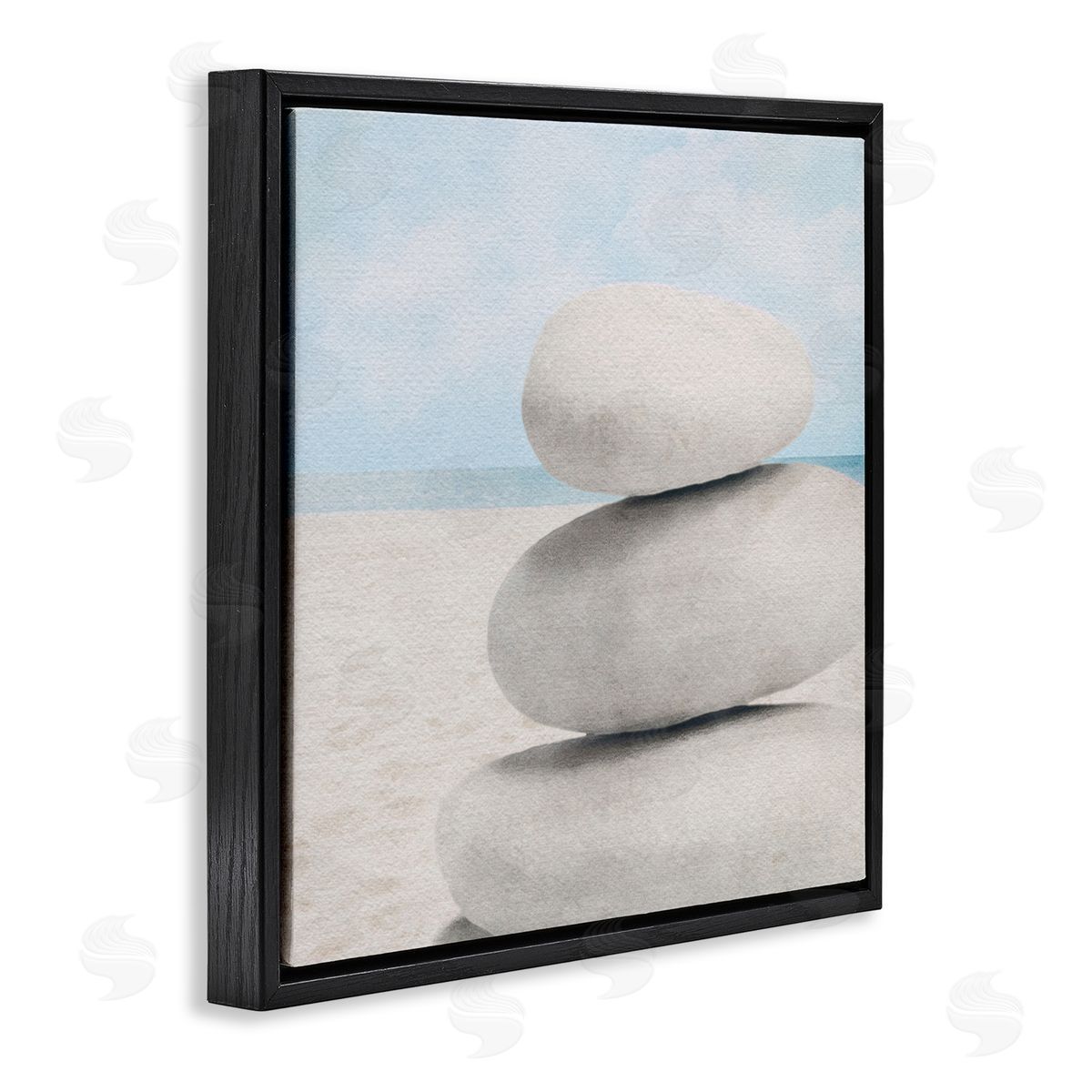 LSR Design Studio Coastal Stacked Rocks Black Floating Frame Canvas Wall Art Print