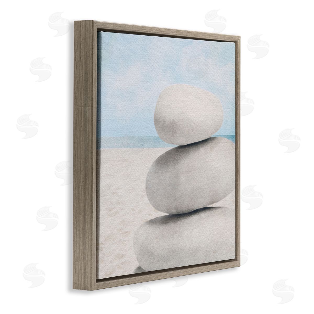 LSR Design Studio Coastal Stacked Rocks Brown Floating Frame Canvas Wall Art Print