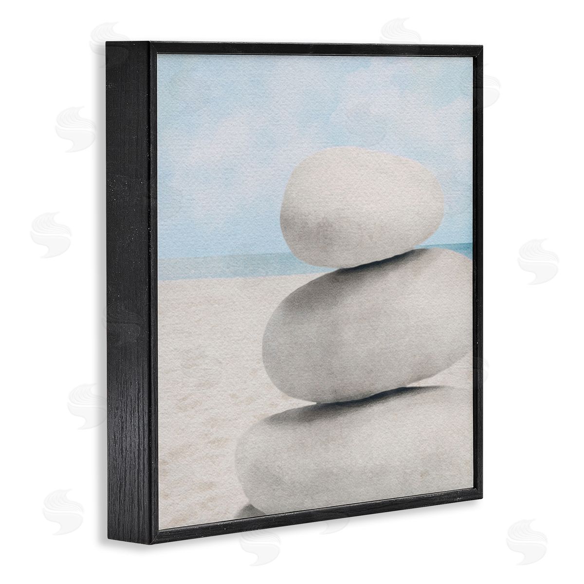 LSR Design Studio Coastal Stacked Rocks Black Framed Glicee Wall Art Print