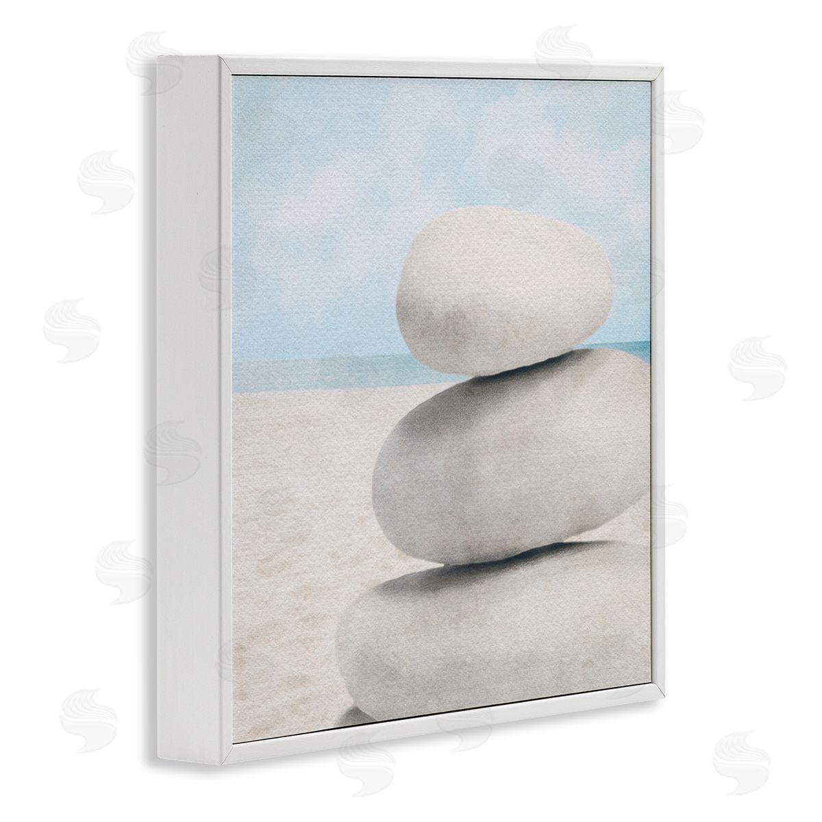 LSR Design Studio Coastal Stacked Rocks White Framed Glicee Wall Art Print