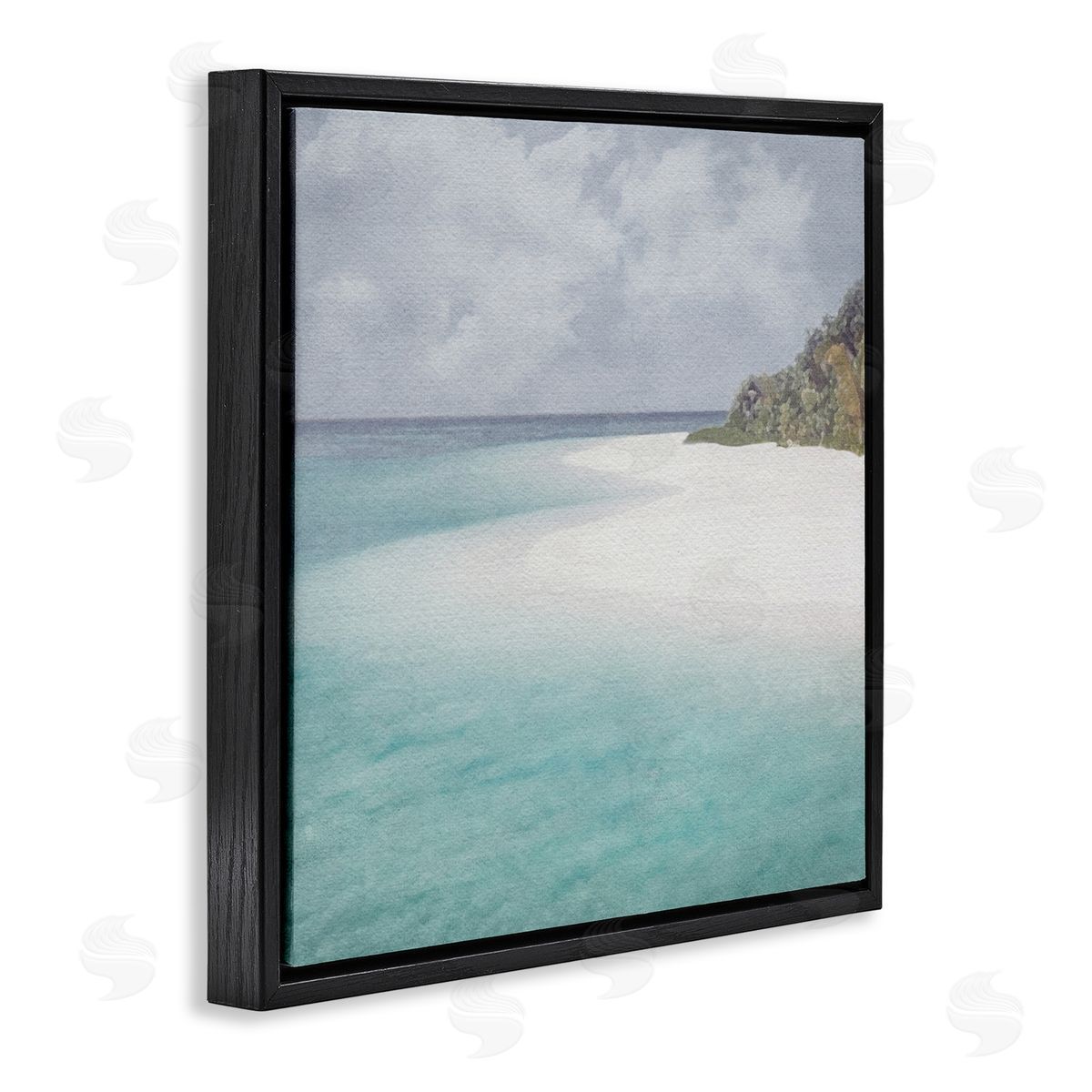 LSR Design Studio Lagoon Shore Watercolor Black Floating Frame Canvas Wall Art Print