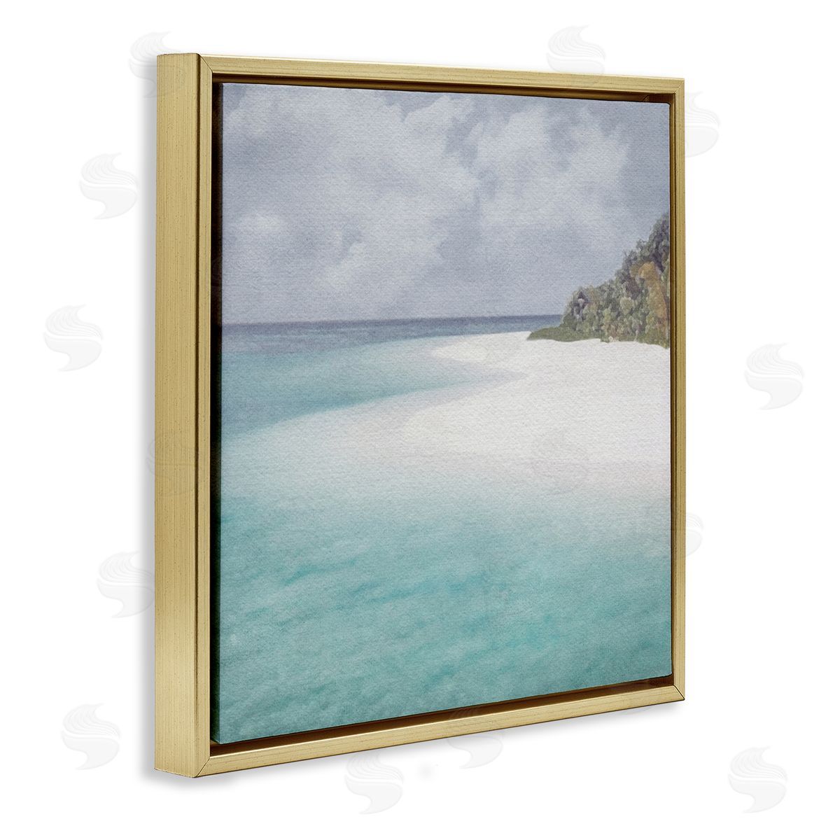 LSR Design Studio Lagoon Shore Watercolor Gold Floating Frame Canvas Wall Art Print