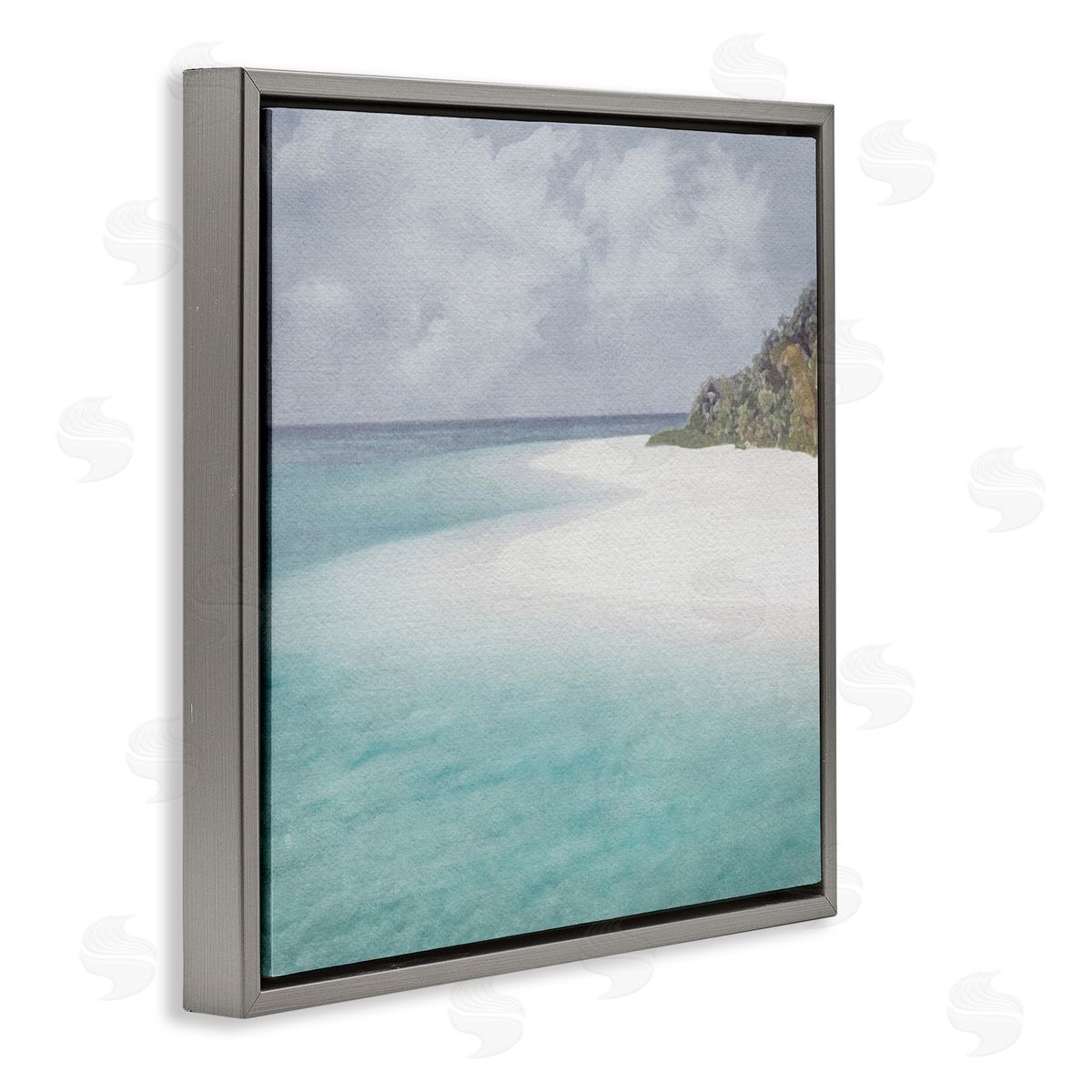 LSR Design Studio Lagoon Shore Watercolor Gray Floating Frame Canvas Wall Art Print