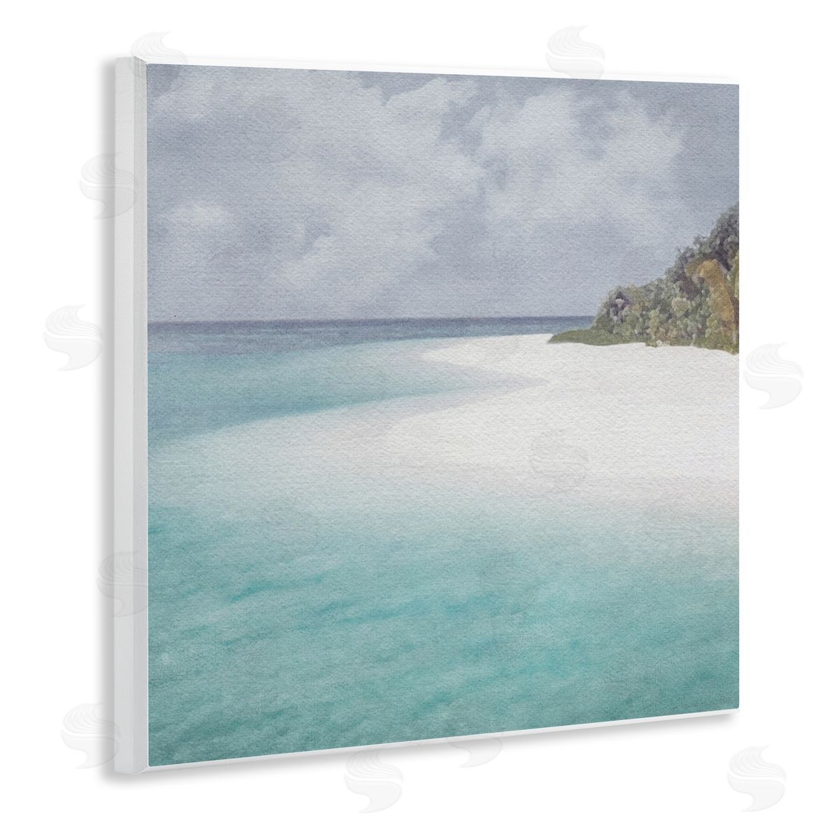 LSR Design Studio Lagoon Shore Watercolor Wooden Wall Plaque Art Print