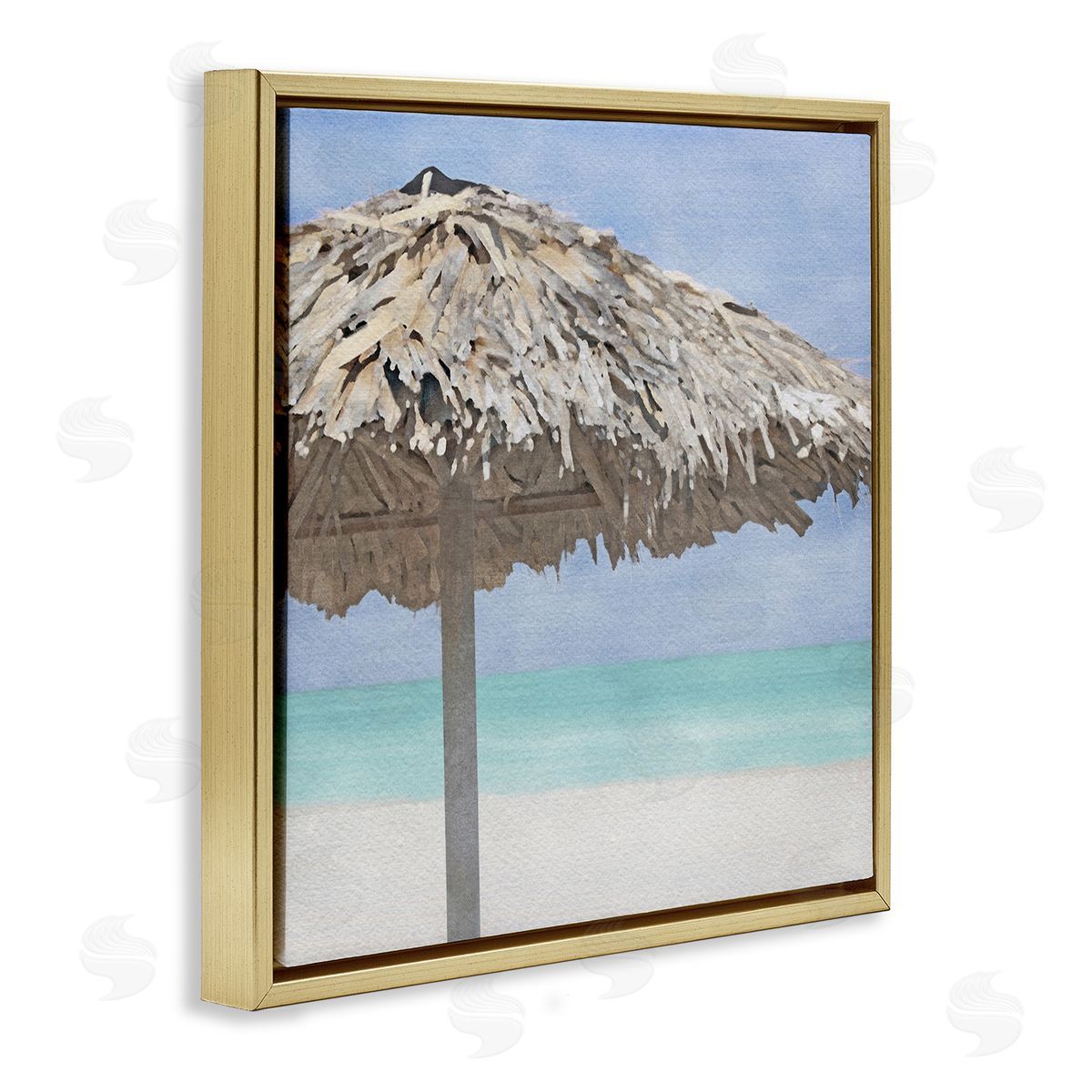 LSR Design Studio Tropical Beach Canopy Gold Floating Frame Canvas Wall Art Print