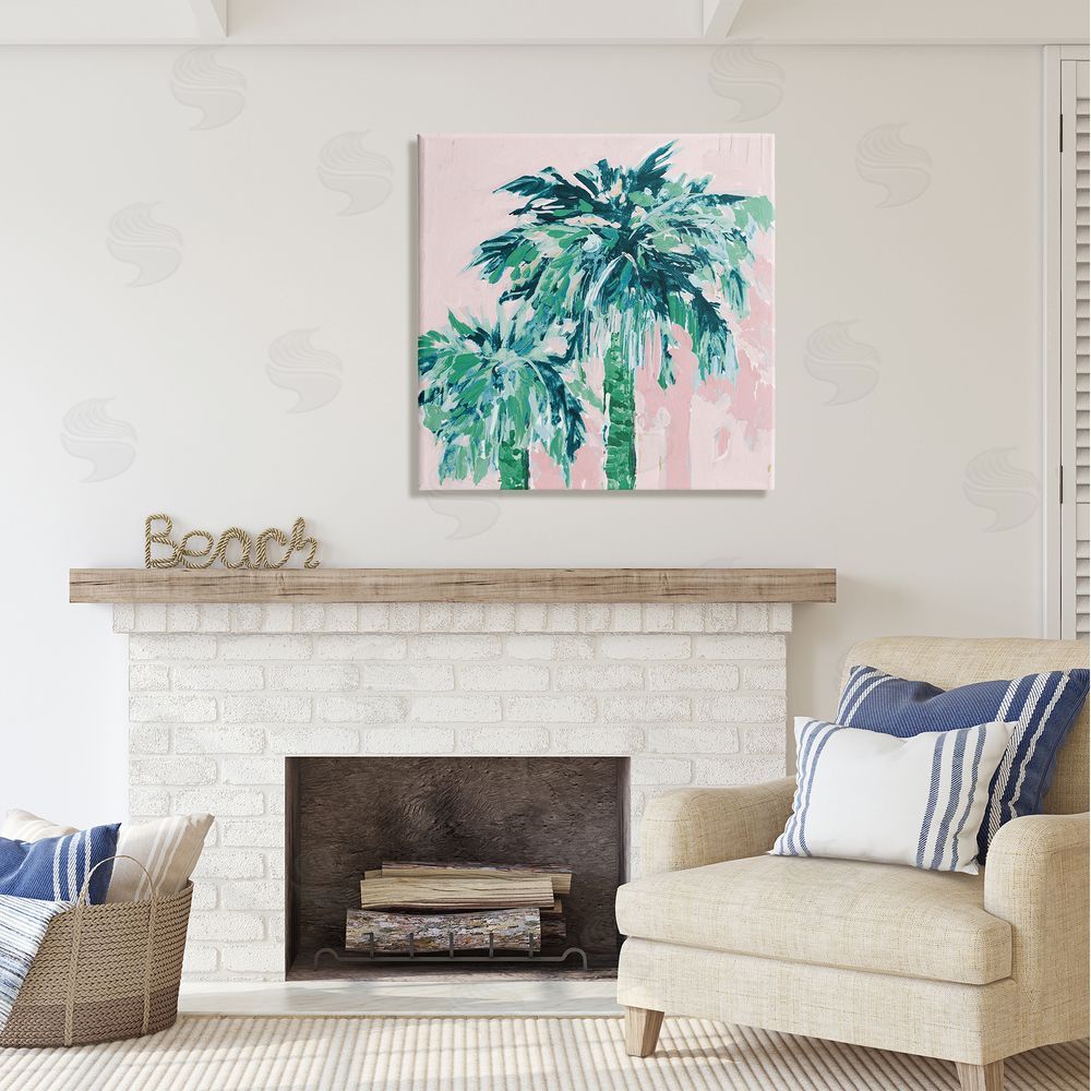 Jane Slivka Modern Green & Pink Palms Canvas Wall Art in Room