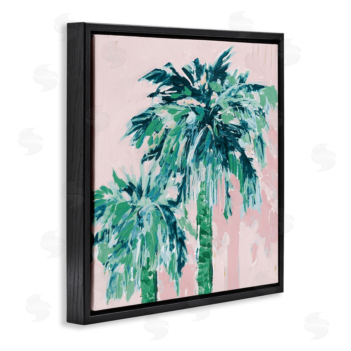 Jane Slivka Modern Green & Pink Palms Black Floating Frame Canvas Wall Art Print