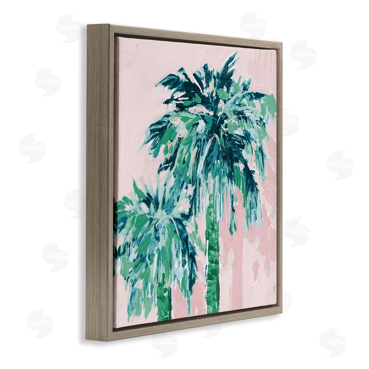 Jane Slivka Modern Green & Pink Palms Brown Floating Frame Canvas Wall Art Print
