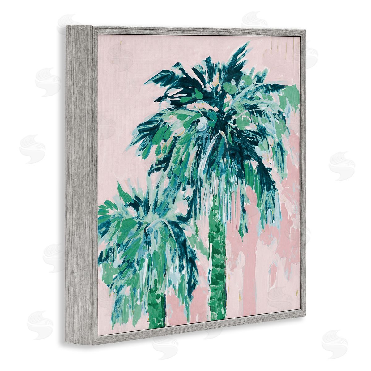 Jane Slivka Modern Green & Pink Palms Gray Framed Glicee Wall Art Print
