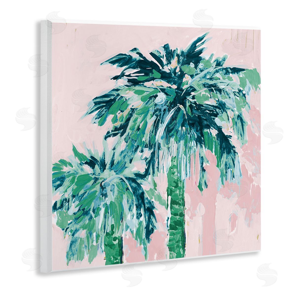 Jane Slivka Modern Green & Pink Palms Wooden Wall Plaque Art Print