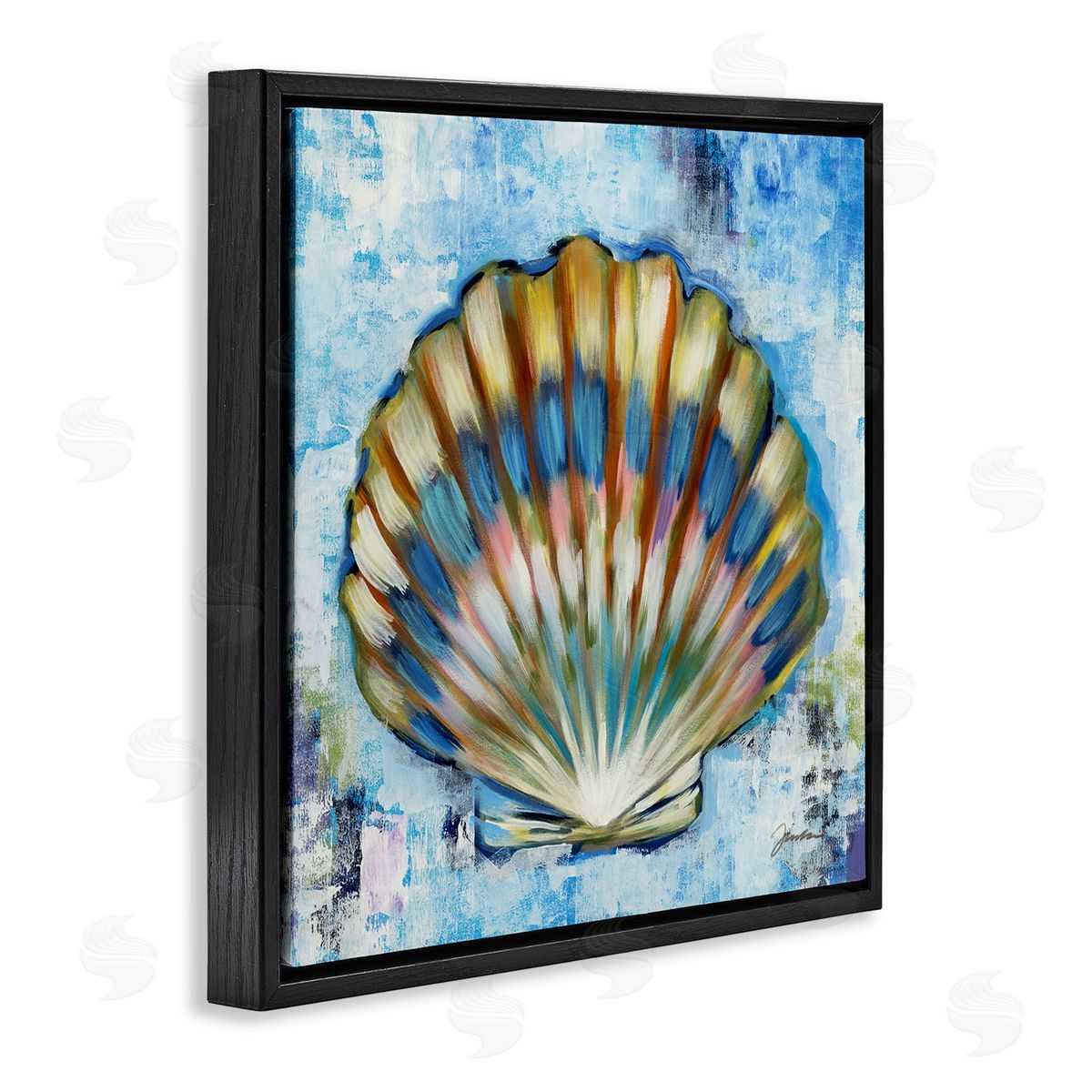 Liz Jardine Blue Clam Seashell Black Floating Frame Canvas Wall Art Print